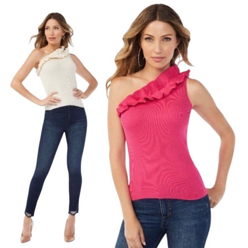 Sofia Vergara One Shoulder Ruffled Knit Tank Top Shirt 2-Pack Size S